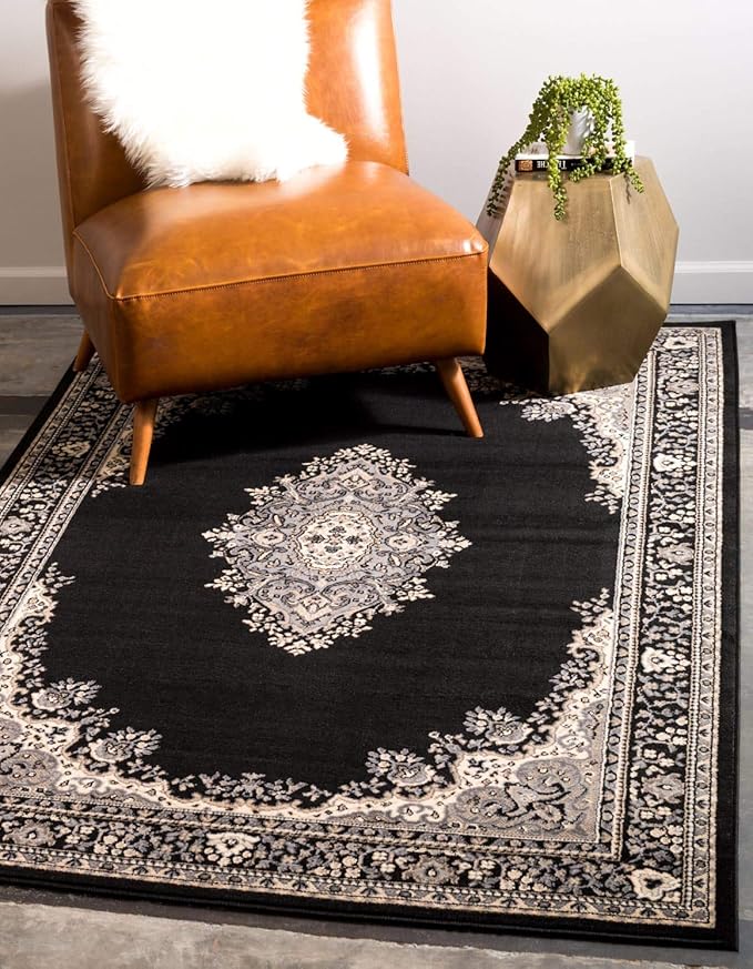 Unique Loom Reza Collection Traditional Persian Style Area Rug, 9 x 12 ft, Black/Beige