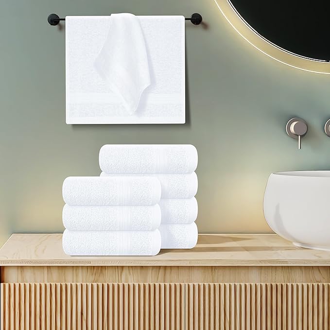 BOUTIQUO Ultra Soft Cotton Washcloths, Contains 12 Piece Face Cloths 12x12 inch, Ideal for Everyday use Face Towels, Compact & Lightweight Multi Purpose Washcloths - White