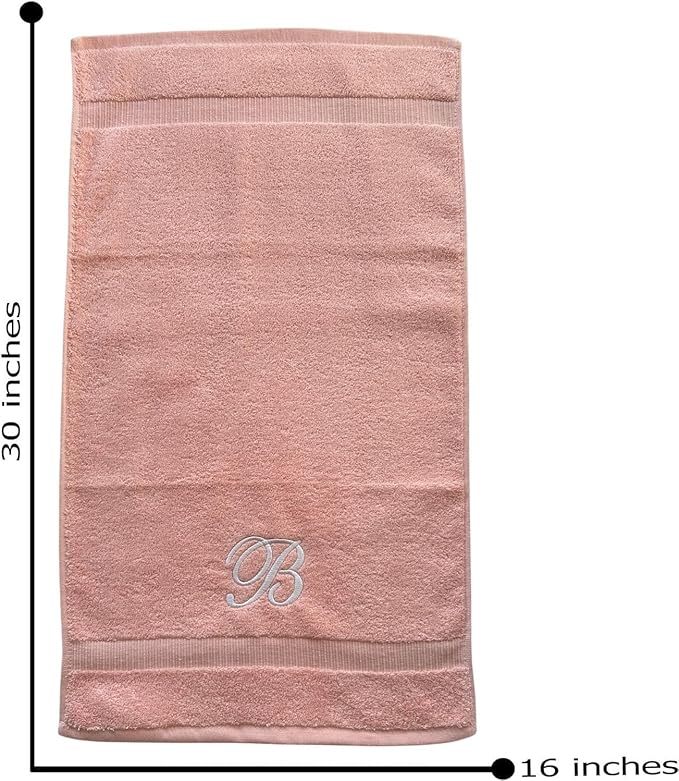 Pink Monogrammed Hand Towels for Bathroom - Luxury Hotel Quality Personalized Initial Embroidered Towel for Powder Room, Spa - GOTS Organic Certified - Set of 2 White Letter S