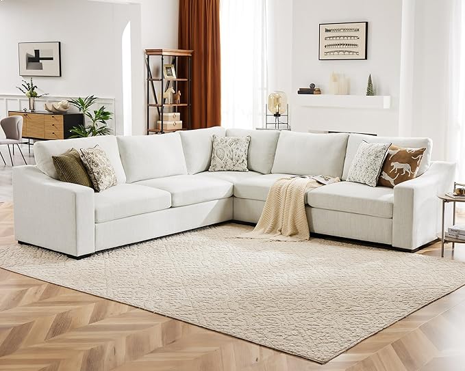 ABCASA 112" L Shaped Sectional Sofa with Detachable Sofa Cover, Reversible Sectional Modular Couch for Living Room, Linen Fabric Corner Couch with 7 Seats, Ivory