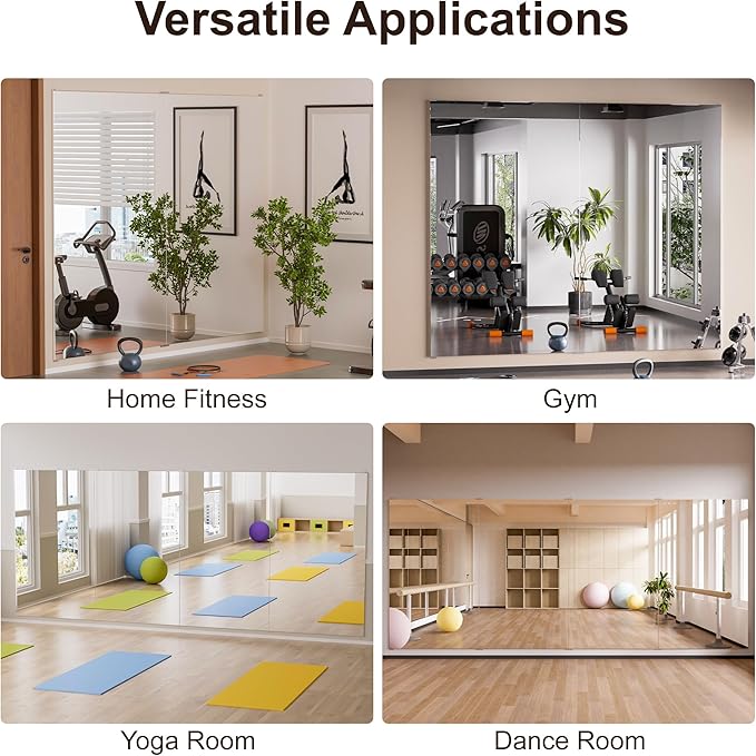 brisafe 2PCS 67"x24" Ultra-Light Wall Mirror for Home Gym & Yoga Studio, Shatterproof Full-Length Mirror with 0.04mm Nano Film, Easy Installation & Commercial Use (60% Insurance Savings)