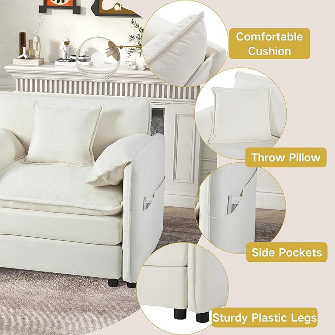 143.31" Oversized Extra Deep Seat Modern Chenille Cloud Couch, Large 4 Seater U Shaped Modular Sofa for Living Room,Bedroom,Apartment,Office(White, 143.31 Inch-U Shape)