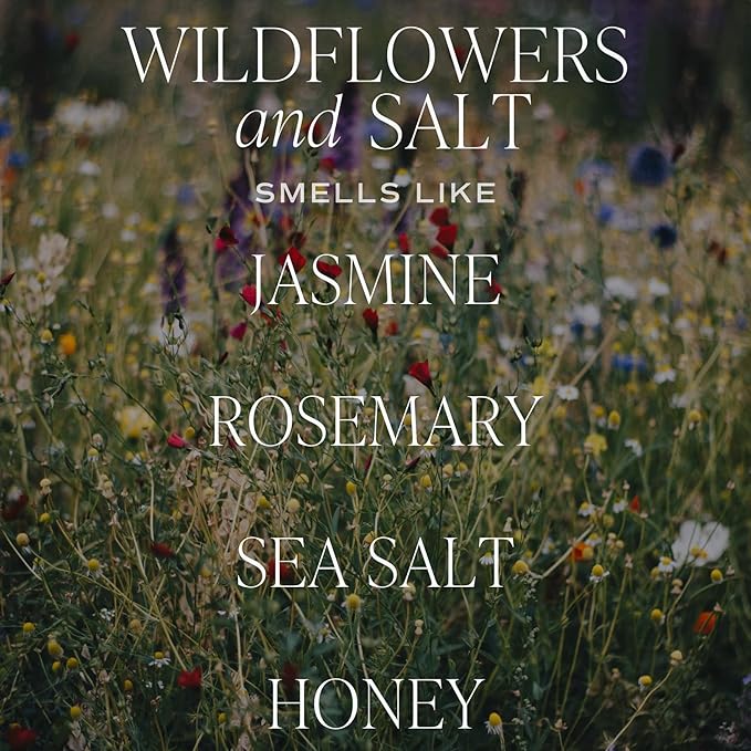 Sweet Water Decor Wildflowers and Salt Soy Candle - Jasmine, Rosemary, Sea Salt, and Honey Scented Spring Candle for Home - 11oz Jar Candle with Wood Lid, 50+ Hour Burn Time, Made in The USA