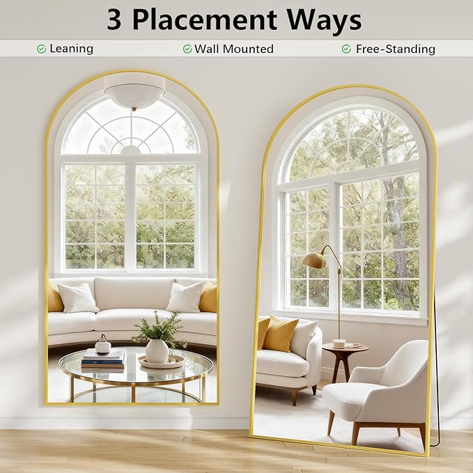 Large Full Length Mirror, 36"x80" Arched Floor Mirror Full Length with Stand, Room Decor Big Full Body Mirror with HD Tempered Glass Aluminum Frame for Bedroom Living Room, Gold