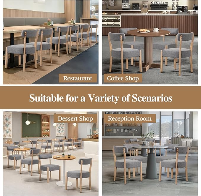 Dining Chairs Set of 6,Mid Century Modern Kitchen Chair Set - Linen Upholstered Low Back Kitchen & Dining Room Chairs with Woven Design,Grey Fabric