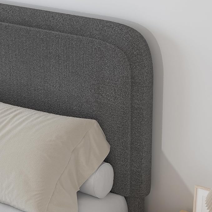 BarnFurin King Size Boucle Bed Frame and Headboard, Cloud Upholstered Platform Bed Frame, Soft Rounded Corners, Modern Style, No Box Spring Required, Easy Assembly, Dark Grey