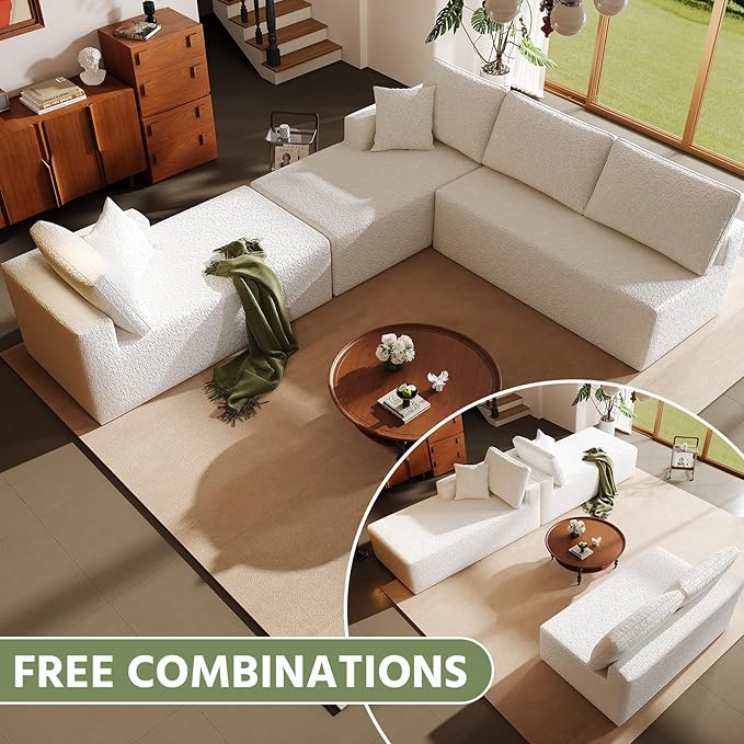 140" Modular U-Shaped Sectional Sofa, 7-Seater Cloud Couch with Double Chaise, Modern Sleeper Sofa,No Assembly Sectional Cloud Boneless Sofa Couches for Living Room/Apartment