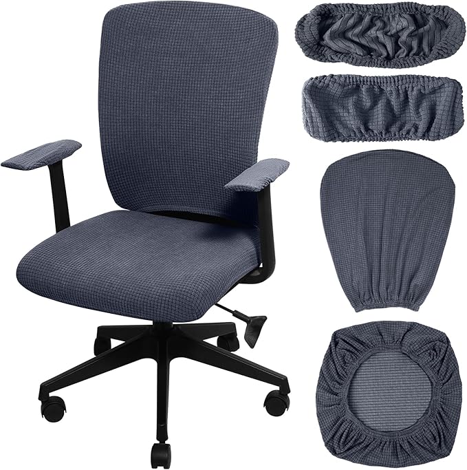 Tallew 4 Pcs Office Chair Covers Set Computer Universal Protective Stretchable Chair Seat Covers Desk Armrest Slipcovers Pads Office Cushion Backrest for Rotating (XL,Dark Gray)