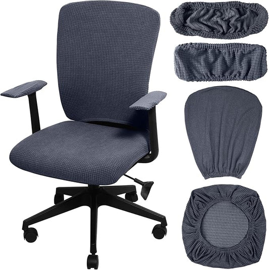 Tallew 4 Pcs Office Chair Covers Set Computer Universal Protective Stretchable Chair Seat Covers Desk Armrest Slipcovers Pads Office Cushion Backrest for Rotating (XL,Dark Gray)