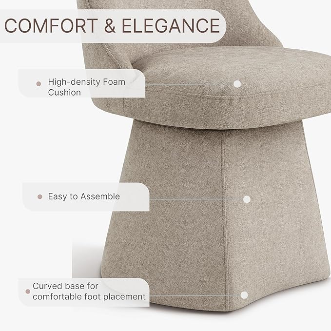 Swivel Dining Chairs Set of 4, Upholstered Mid Century Modern Deskchair with High Back, Linen Fabric Kitchen Chairs for Dining Room, Bedroom, Dressing Room, Khaki
