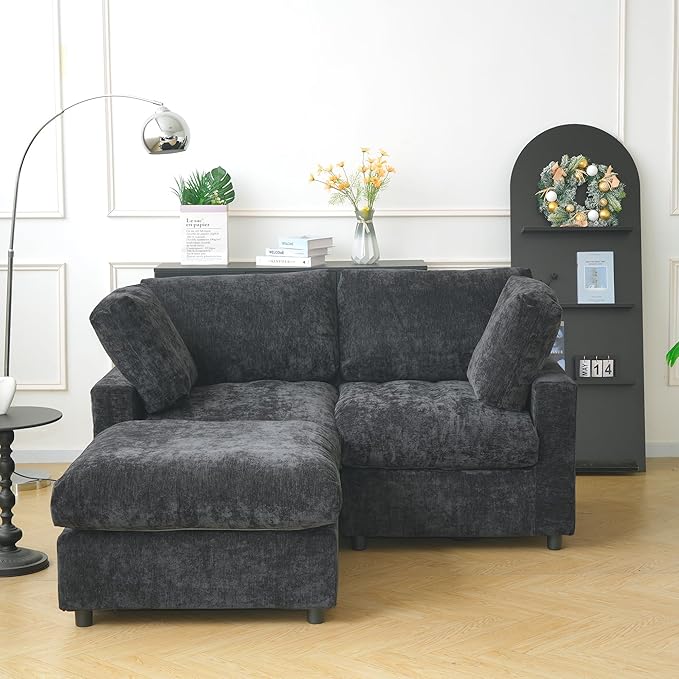 JACH 67" Love Seat Sectional Couches with Chaise Ottoman, Modern Convertible Modular Sofa, Cloud Sectional Couch, Sofa Covers Washable, Minimalist Couch for Living Room, Bedroom, Apartment, Black
