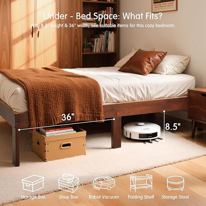 Hokway Wood Full Size Bed Frame- No Wobble,Noise-Free,Easy Assembly with Precise Holes,12 in Wood Slat Support,No Box Spring Needed,Walnut