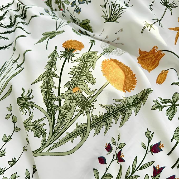 Romantic Floral Ruffle Duvet Cover Full 3 Pieces Botanical Duvet Cover Girls Flower Bedding Set 100% Cotton Vintage Floral Green Lace Bedding Flower Cottagecore Comforter Cover with 2 Pillowcases