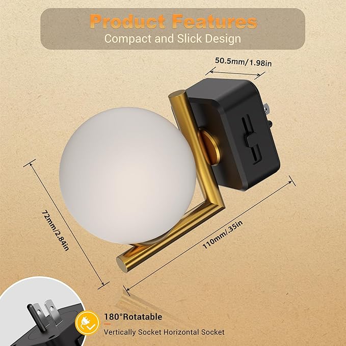 JandCase LED Night Light, 3000K Warm Night Lights Plug into Wall, 0-100LM Dimmable Night Lights with Dusk to Dawn Light Sensor, Plug in Nightlights for Bathroom, Bedroom, Hallway