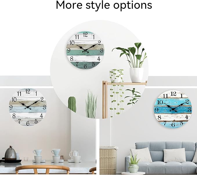 CHYLIN 16 Inch Wall Clock, Large Outdoor Clocks for Patio, Pool Beach House Decor Tropical Clocks for Walls, Nautical Coastal Themed Blue Clock for Lake House, Bathroom, Living Room, Kitchen (16")