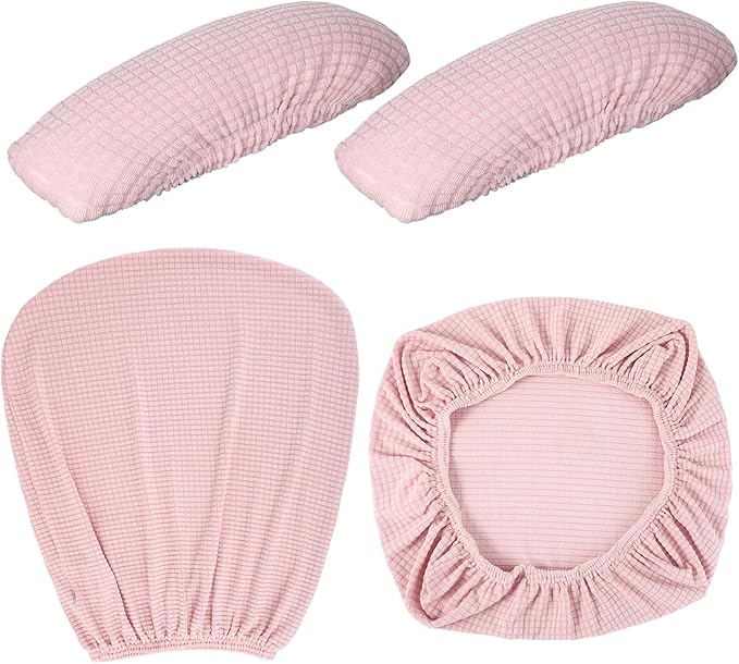 Tallew 8 Pcs Office Chair Covers Set Computer Universal Protective Stretchable Chair Seat Covers Desk Armrest Slipcovers Pads Office Cushion Backrest for Rotating (XL,Pink)