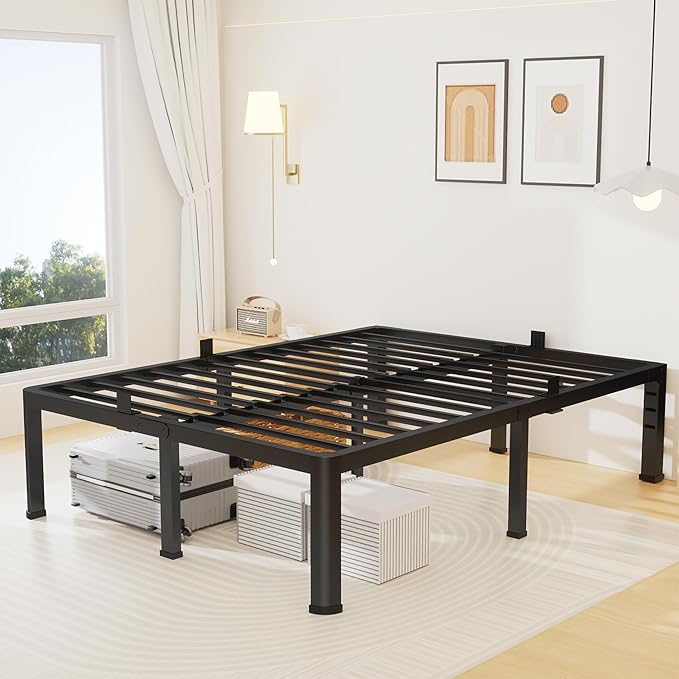 16 Inch Full Size Metal Platform Bed Frame with Round Corners, Storage Space Under High Bed Frame-Heavy Duty Steel Slats Support, Noise Free - Easy Assembly - No Box Spring Needed