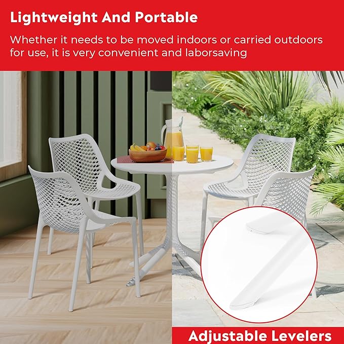 Costaelm Small Patio Table, Outdoor Round Dining Table, Weather Resistant Outside Table for Poolside Deck Lawn Garden Backyard, White