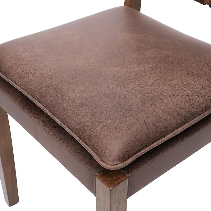 Woven Faux Leather Dining Chairs Set of 6, Farmhouse Upholstered Kitchen Chairs with Wooden Legs Armless Accent Side Chairs for Dining Room/Restaurant, Brown