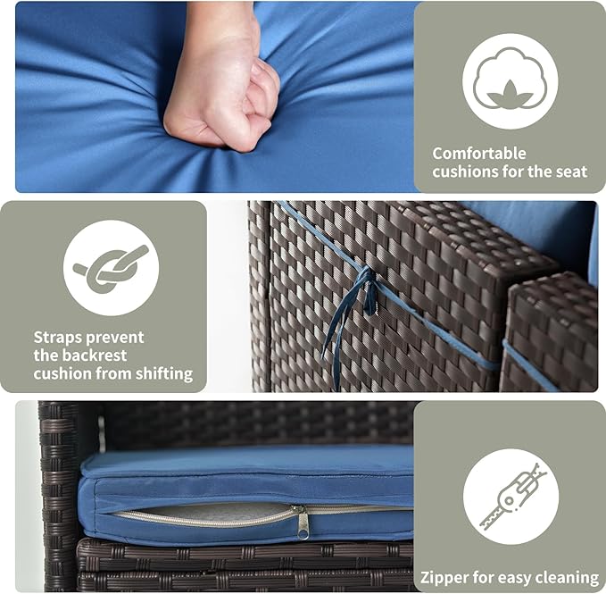 Gotland 9 Pieces Patio Furniture Set with 29.5'' High Backrest, All Weather PE Wicker Outdoor Furniture with 4’’ Thickened Cushions Coffee Table, Patio Set for Deck, Garden, Backyard, Navy