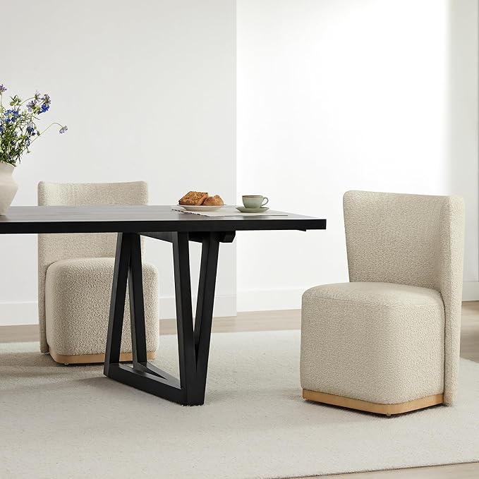 CHITA Upholstered Rolling Dining Chair on Casters Set of 4, FSC Certified Modern Curve Back Dining Chair with Casters, Boucle Dining Chairs for Reading Room Waiting Room Kitchen Dining Room, Oatmeal
