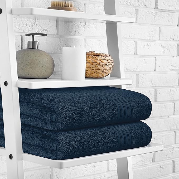 BOUTIQUO Cotton 2 Pack Bath Towel Set 28x55, Eco-Friendly Large Bath Towels, Compact Quickdry Lightweight Soft & Highly Absorbent Bath Towel, Ideal for Everyday Gym Travel Camp Pool - Mineral Blue