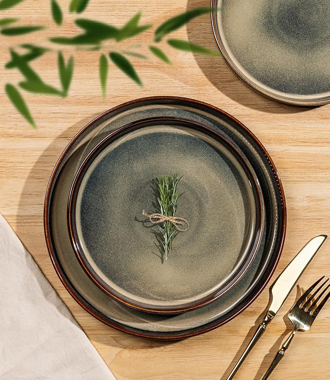 TheTerra Ceramic Dinnerware Sets for 6, 18 Pieces Porcelain Lightweight Speckled Plates and Bowls Sets, Scratch Resistant Dish Set, Oven & Microwave & Dishwasher Safe, Coca Mocha