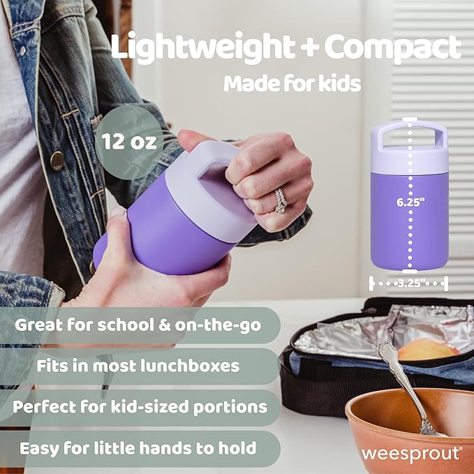 WeeSprout Insulated Stainless Steel Food Jar for Kids - 12 oz Leakproof Vacuum-Insulated Soup & Lunch Container with Handle, Wide-Mouth Thermal Food Flask, Recipiente Térmico Comida Caliente (Blue)