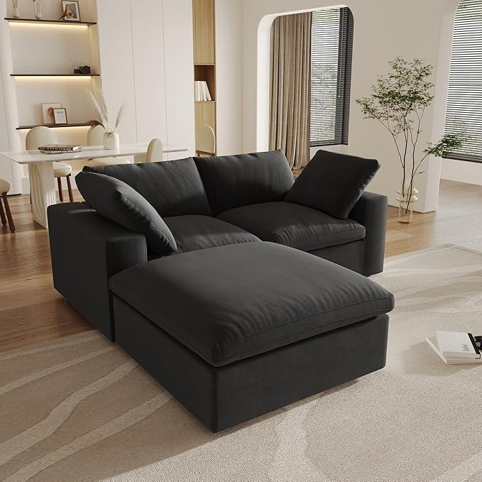 Cloud Modular Sectional Sofa Couch,80.3" L Shaped Convertible Couches with Storage Ottoman for Living Room,Minimalist Deep Sofa Couches,Sofa Covers Washable&Replaceable(Black)
