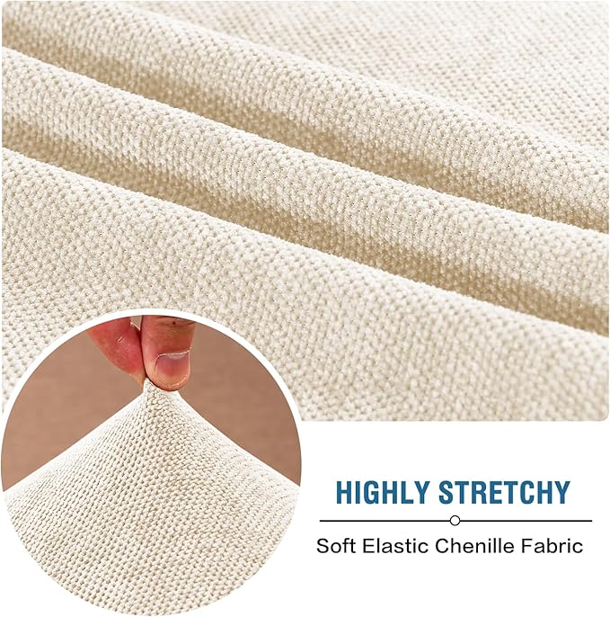 H.VERSAILTEX Stretch Chenille Couch Cover 2 Cushion Sofa Thick Slip Covers for Sofas/Couches 2 Cushions Non-Slip Couch Covers for Sofa Pets with Elastic Bottom(2 Seater Loveseat Cushion Cover,Beige)