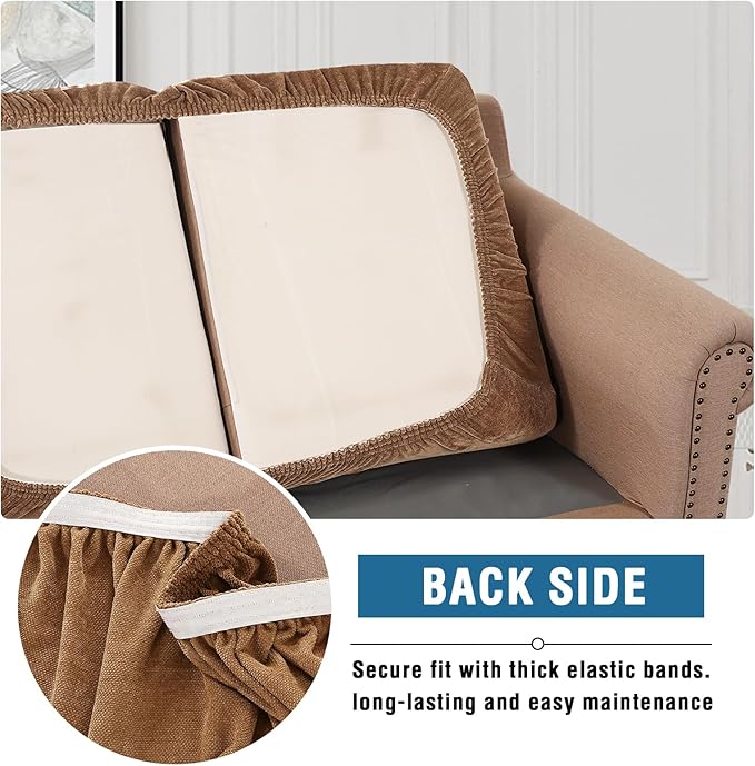 H.VERSAILTEX Loveseat Slipcovers for 2 Cushion Couch Stretch Chenille Couch Cover for Dogs Washable Thick Soft Couch Cushion Covers for Sofa(2 Seater Loveseat Cushion Cover,Caramel)