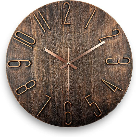 Wall Clock, Silent Clock, Wall Clocks Battery Operated， 12 inch Modern Wall Clock, Suitable for Offices, Living Rooms, Kitchens, Homes, Schools (Brown)