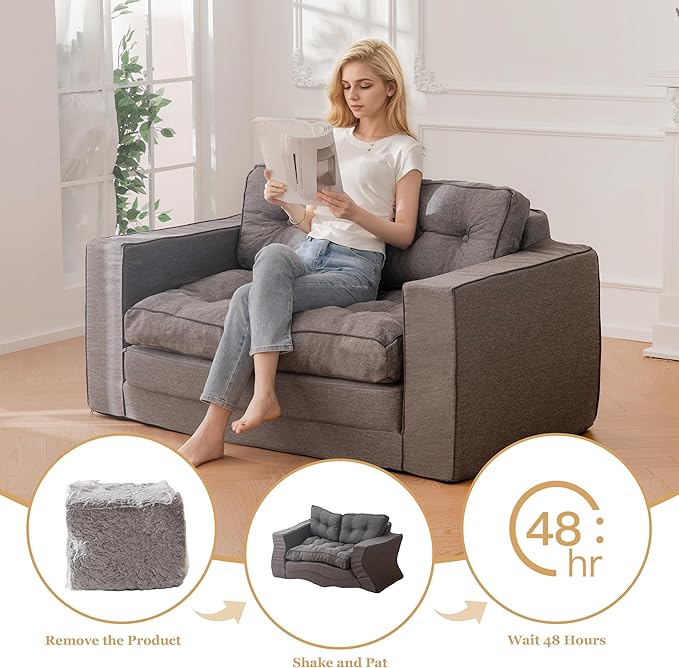 YOSHOOT Loveseat Sleeper Sofa,55" Convertible Sofa Bed Couch Futon Couches for Living Room,3-in-1 Pull Out Floor Couch with Backrest and Pillows