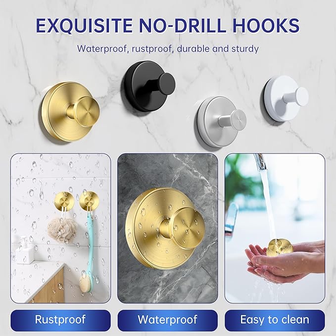 luckin smile Suction Cup Hooks for Shower, No-Drill Removable Towel Hook for Bathrooms, Shower Hooks, Suitable for Bathrooms, Kitchens, Windows, Glass, Powerful Suction Cup Hook