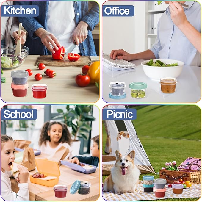 12pcs 2 oz Salad Dressing Container To Go Small Sauce Containers with Lids, Reusable Condiment Cups for Lunch Box, Leakproof, Freezer, Microwave & Dishwasher Safe