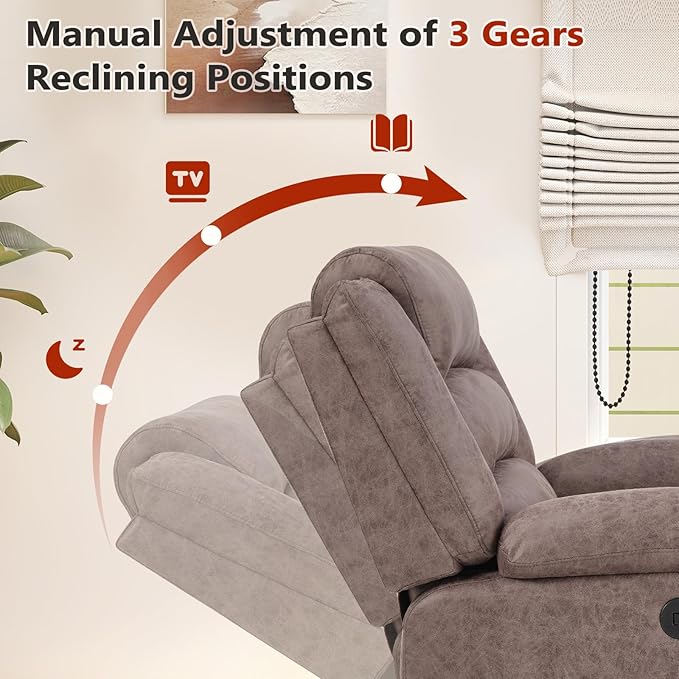 ANJ Set of 2 Manual Recliner Chairs, Overstuffed Breathable Faux Leather Reclining Seating with Arm & Back Support, Comfortable Living Room Recliners for Reading & Relaxation