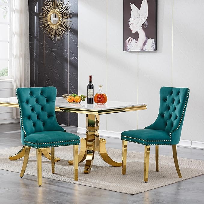 Goujxcy Faux Marble Dining Table Set for 6, Modern 7-Piece Dining Table Set with 6 Velvet Upholstered Chairs, 70" Large Long Faux Marble Kitchen Dining Room Table and Chairs with Stainless Steel Legs