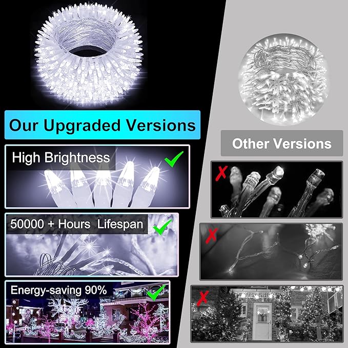 750LED Christmas Lights Outdoor Use, 240ft 12 Modes Cool White LED String Lights with Timer Dimmable, Waterproof Christmas Tree Lights for Xmas Patio Yard Fence Balcony Garden Decor Cool White