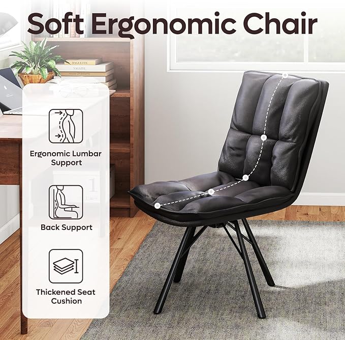 Bestier Dining Chair, Upholstered Modern Kitchen Chair, Armless Home Office Desk Chair, Ergonomic PU Leather Vanity Table Chair with Metal Legs for Dinning Room, Kitchen & Bedroom, Black