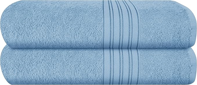 BOUTIQUO 100% Cotton 2 Pack Bath Towel Set 28x55, Eco-Friendly Large Bath Towels, Compact Quickdry Lightweight Soft & Highly Absorbent Bath Towel, Ideal for Everyday Gym Travel Camp Pool - Sky Blue