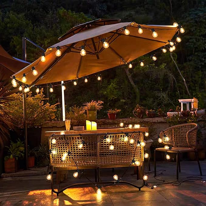 Mlambert 50Ft LED Outdoor String Lights G40 Globe Dimmable Patio Light, Waterproof Hanging String Light with 27 Warm White Shatterproof Bulbs(2 Spare)