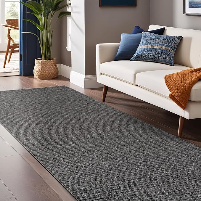Non Slip Gray Solid Rubber Back Thing Runner Rugs for Living Room 2x5 for Kitchen, Rug for Bedroom and Hallway, Stain Resistant Easy Cleaning Non Shedding Carpet Gray 2 x 5