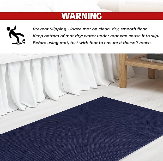 Cotton Paradise 100% Cotton Non Slip Bath Mats for Bathroom, 20x34 inch Soft Absorbent Quick Dry Machine Washable Floor Bath Mat, Navy Blue Bath Rug