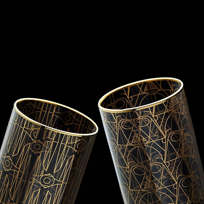 JoyJolt Star Wars Glassware. 'Deco' Highball Glasses Set of 4, 13.5oz Star Wars Glasses. Highball Glass Tumbler with Darth Vader in a Retro Crystal Glass Cup. Tall Drinking Water Glasses For Kitchen