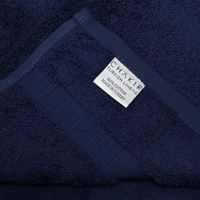 Chakir Turkish Linens 100% Cotton Premium Turkish Towels for Bathroom | 16'' x 30'' (4-Piece Hand Towel, Navy)