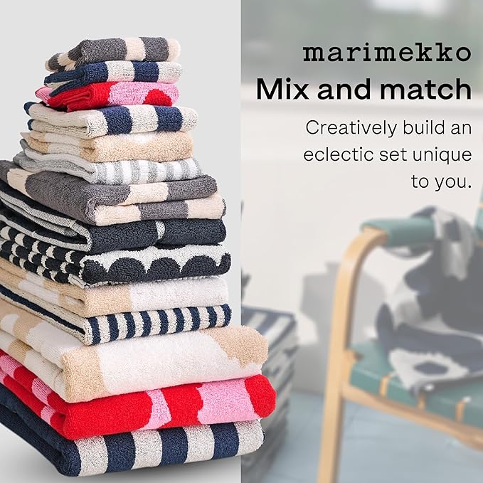 MARIMEKKO Lokki Terry Cotton Washcloth (Dark Blue) – Waves Patterned Washcloths – 12 in x 12 in
