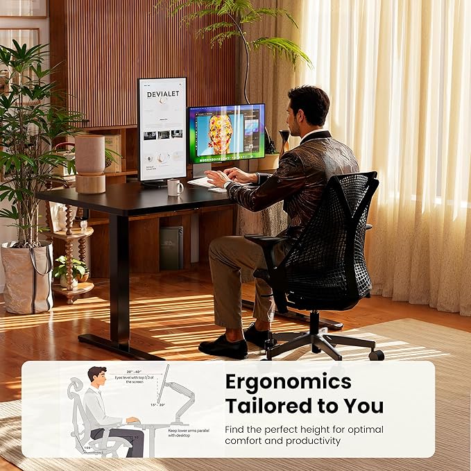 ErGear Height Adjustable Electric Standing Desk, 63 x 27.5 Inches Sit Stand up Desk, Large Memory Computer Home Office Desk with Two-Piece Desktop (Black)