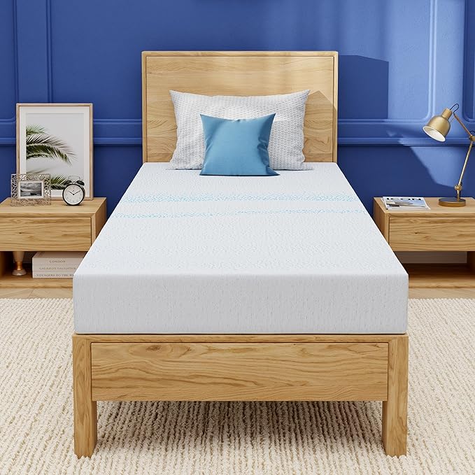 EGOHOME 8 Inch Twin Mattress, Gel Memory Foam with Charcoal, Fiberglass Free, CertiPUR-US Certified, Temperature-Regulating, Machine Washable Cover, Bed in a Box, 75"x38"x8", Medium