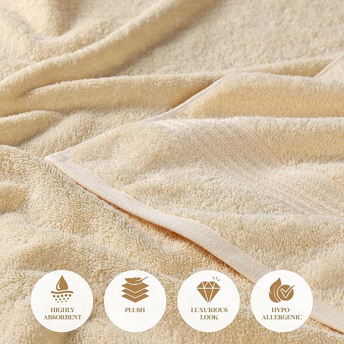 Superior Heritage Egyptian Cotton 3 Piece Towel Set, Assorted Absorbent Towels for Bathroom, Guest Bath, Luxury Home Decor Essentials, Includes 1 Bath, 1 Hand, 1 Face Towel/Washcloth, Canary