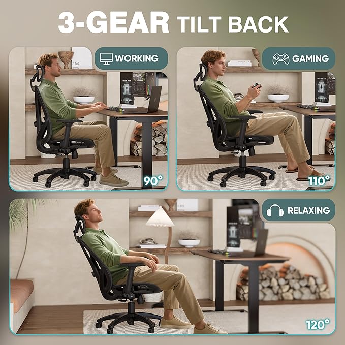 ELABEST T23 Ergonomic Office Chair with 2D Lumbar Support & 3D Headrest, High Back Mesh Swivel Chair with Adjustable 3D Armrests, Breathable Computer Desk Chair for Long Hour Sitting (Graphite Black)